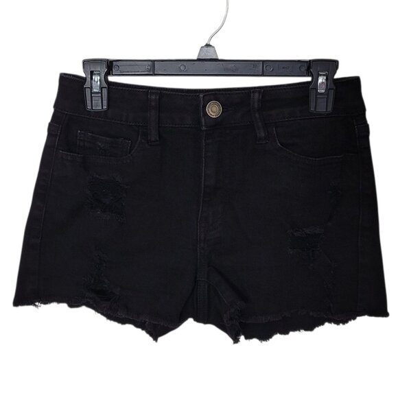 SO Juniors Black High Rise Shortie Shorts Distressed Cut Off Size 5 - Picture 11 of 11